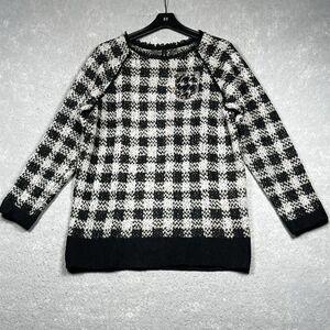 Marc Cain Crewneck Sweater Womens 3 Black White Checkered Alpaca Wool Polyamide